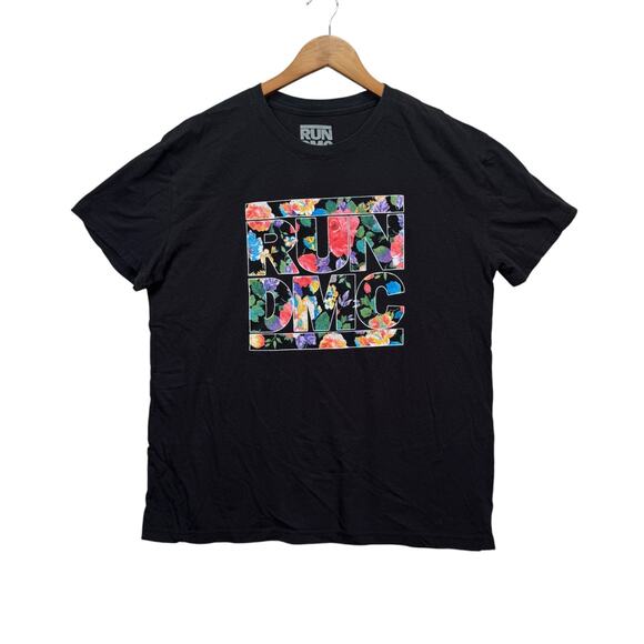 Run DMC Black Floral Logo 90s Hip Hop Rap NY Street Tee T-Shirt XL - Picture 1 of 3